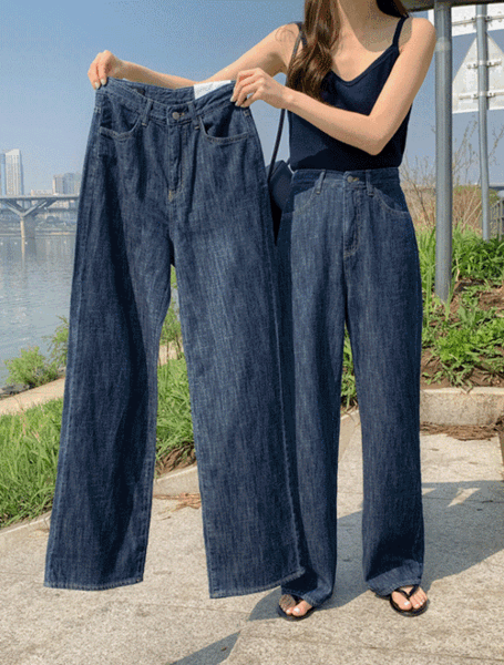 [시원한♡마데님/1만5천장돌파/인스타문의폭주/후들후들/썸머데님][made] Better Jeans (No.158) 세미와이드 [2Types기본/롱(+5cm)] (라이트블루, 딥블루) (데일리/바지/청바지/페스티벌)