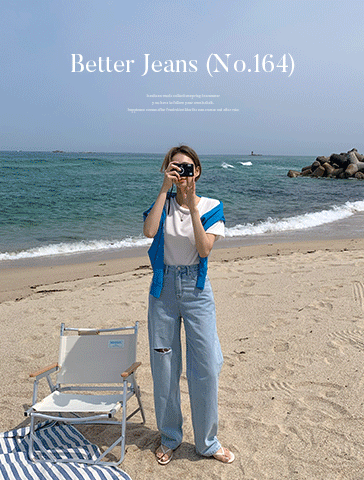 [S-L][찢청입문템][made] Better Jeans (No.164) 컷팅 세미 와이드 (라이트블루) (여름/데일리/데님/청바지/와이드팬츠)